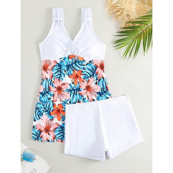 NEW Tropical Floral Print Swimdress With Shorts S - Picture 3 of 7